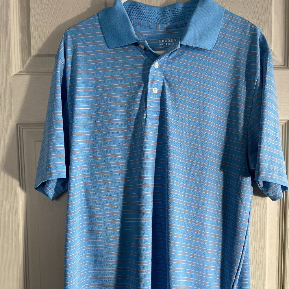 👕 Brooks Brothers Men’s Polo Shirt Blue Striped Classic Fit Size